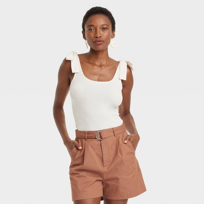Women's Slim Fit Rib-Knit Tank Top - A New Day™ Cream L