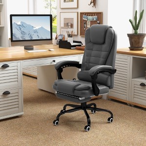 Vynxaria Massage Office Chair with 7 Vibrating Motors 155° Recline, Adjustable Height, PU Leather Retractable Footrest Lumbar Support - 1 of 4