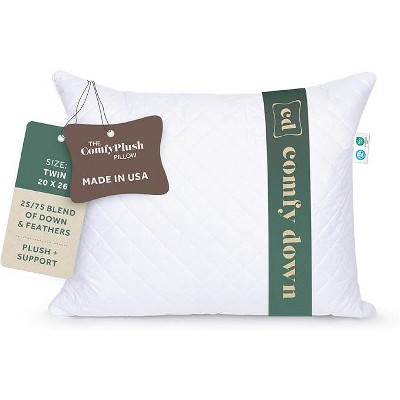 ComfyDown Premium Feather and Down ComfyPlush Supportive Bed Pillow for Sleeping, Luxury Diemend Quilted Cotton Cover, Made in USA,