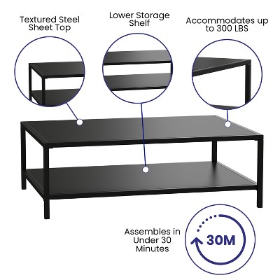 Black Steel Rectangular 2-Tier Outdoor Coffee Table