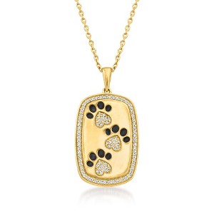 Ross-Simons 0.20 ct. t.w. Diamond Paw Print Pendant Necklace With Black Enamel in 18kt Gold Over Sterling - 1 of 3