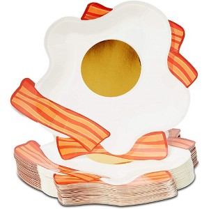 Blue Panda 48 Pack Fried Eggs and Bacon Disposable Paper Plates for Breakfast Party, Brunch 9 In - 1 of 4