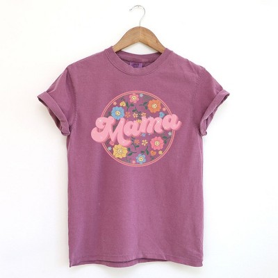 Simply Sage Market Women's Mama Flowers Circle Short Sleeve Garment Dyed Tee