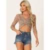 Allegra K Women's V Neck Twist Front Long Sleeve Hollow Out Knit Crop Top - 3 of 4