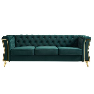 87.4'' Velvet Tufted Sofa with High-Density Foam, Gold Metal Legs and Diamond-Seam Armrest - 1 of 4
