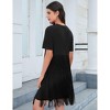 Coolmee Women's Fringed T-Shirt Dresses Crew Neck Short Sleeve Solid Color Stylish Casual Comfortable Fit Flowy Fringed Midi Dresses L Black - 2 of 4