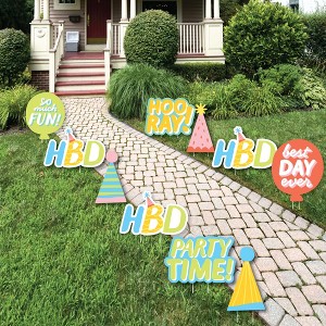 Big Dot of Happiness Party Time - Hats and Balloons Lawn Decorations - Outdoor Happy Birthday Party Yard Decorations - 10 Piece - 1 of 4