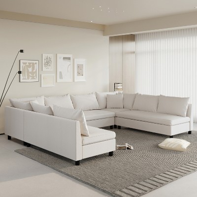 Whisen Modern Modular Sectional Sofa with Pillows, Minimalist Style Chenille Couch Set