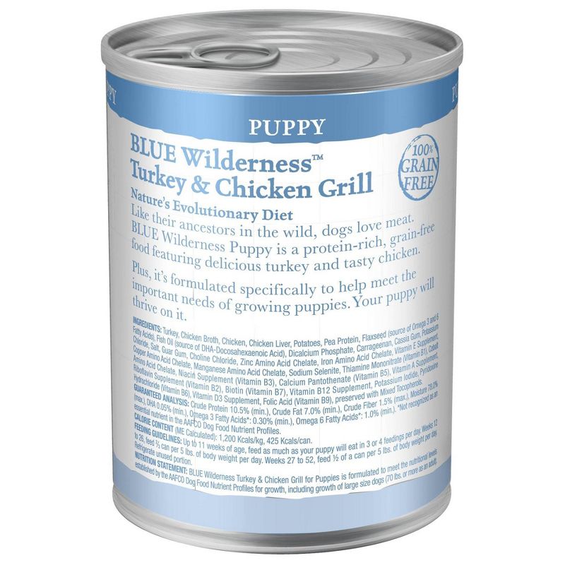 Blue Buffalo Wilderness High Protein Natural Puppy Wet Dog Food Turkey &#38; Chicken Grill - 12.5oz, 3 of 7