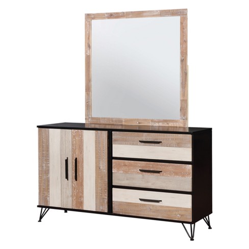 Kerney Transitional Multi Colored Panel Dresser And Mirror