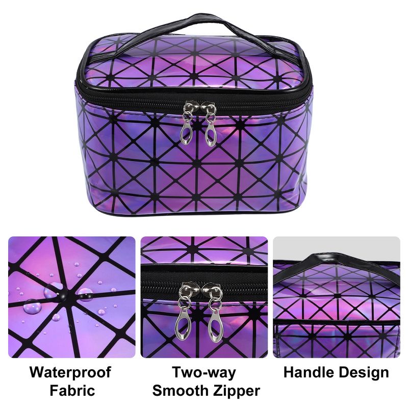 Unique Bargains Rhombus Pattern Red Makeup Bag with Mirror Cosmetic Travel Bag for Women 1 Pcs, 3 of 7