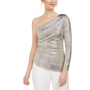 Adrianna Papell Womens Shiny One Shoulder Blouse, Metallic, 6 - 1 of 1