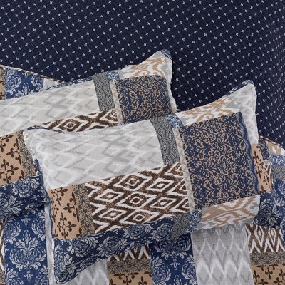 Laura Twin Blue Cotton Reversible Quilt Set
