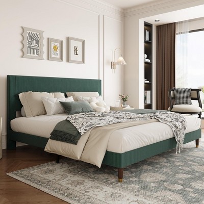 Twin Bed Frame Upholstered Platform Bed with Fabric Headboard, Non-Slip and Noise-Free