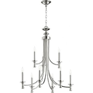 Quorum Lighting Rossington 9-Light Chandelier, Polished Nickel, 26.5 Width, 31 Height - 1 of 1