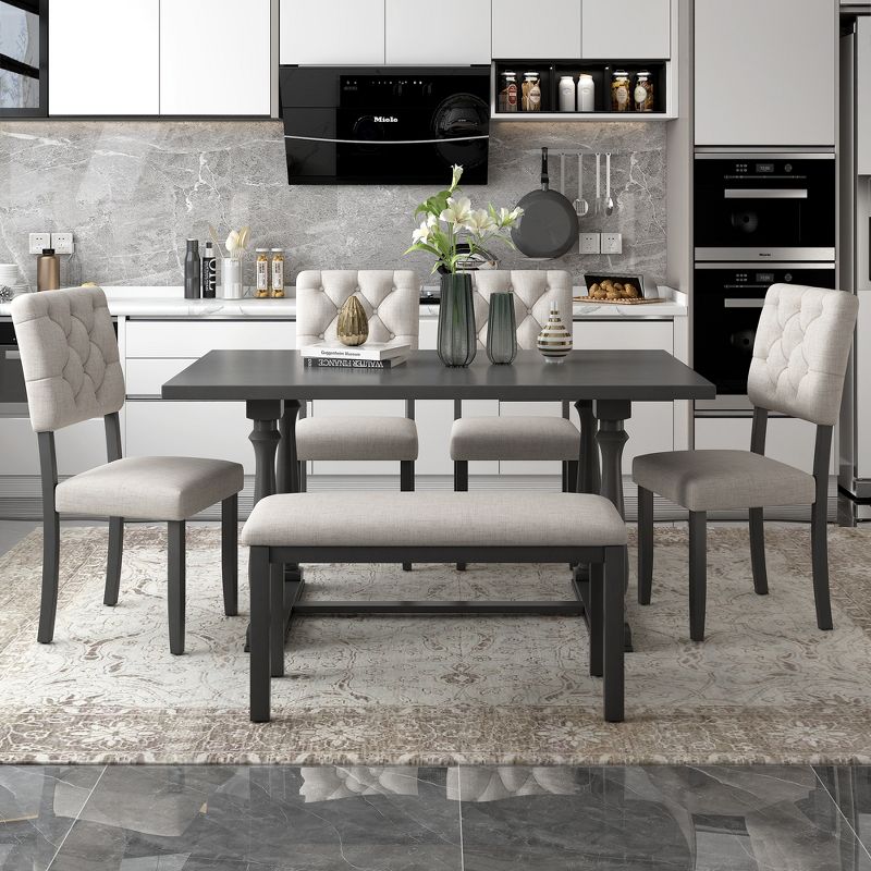 6-Piece Dining Table and Chair Set with Special-Shaped Legs and Foam-covered Seat - ModernLuxe, 2 of 12