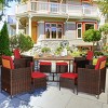 Tangkula 9 PCS Outdoor Patio Dining Set Conversation Furniture W/ Removable Cushions Red - 2 of 4