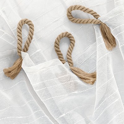 White Polyester Light-Filtering Rope Tab Top Curtain Panel, 50" x 84"