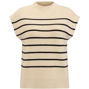 INSPIRE CHIC Women's Cap Sleeve Mock Neck Sleeveless Striped Print Casual Ribbed Knit Pullover Tops - 1 of 4