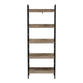 LuxenHome 5-Shelf 63" H x 23.62" W Wood and Metal Etagere Bookcase Brown