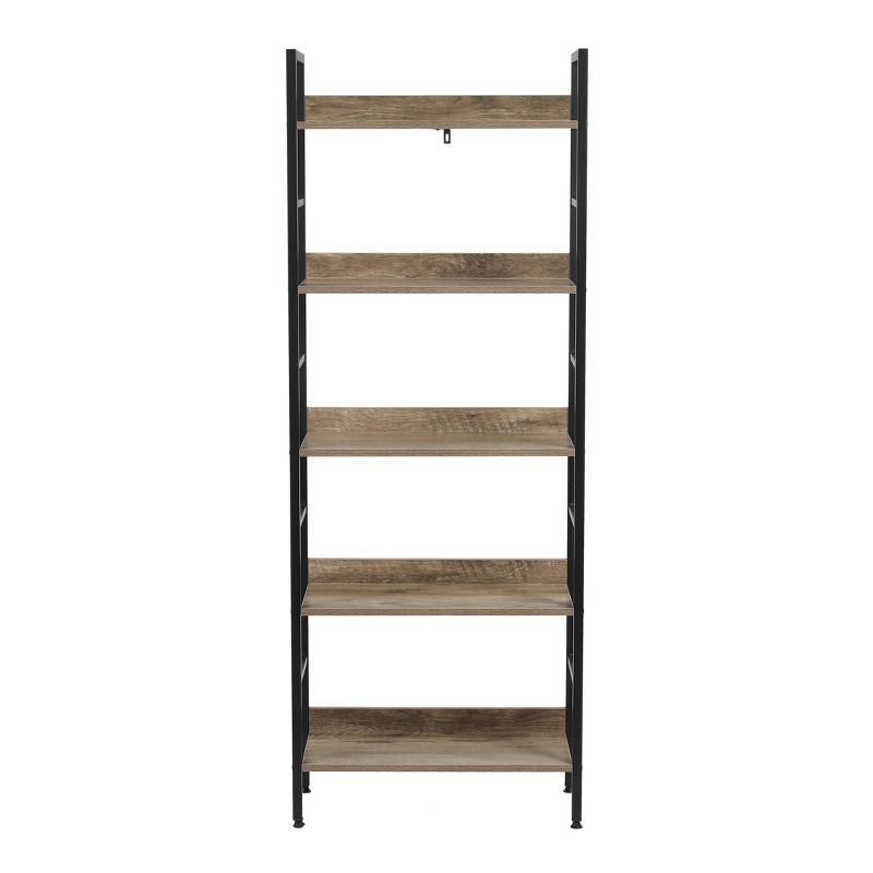 LuxenHome 5-Shelf 63" H x 23.62" W Wood and Metal Etagere Bookcase Brown, 1 of 11
