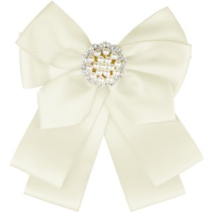 Elerevyo Women's Ribbon Brooch Necktie Pin Bow Tie with Pearl - 1 of 4