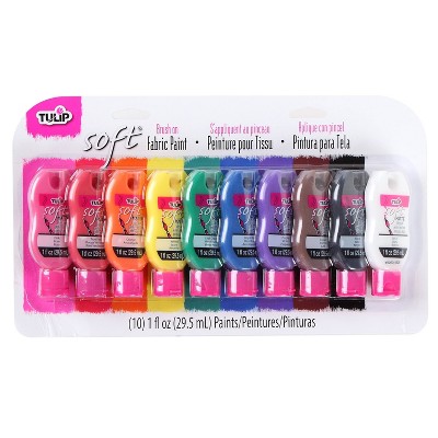 Tulip Color 10pk 1 fl oz Brush-On Fabric Paint Kit Rainbow: Water-Based Acrylic Craft Paint for Art & Stationery