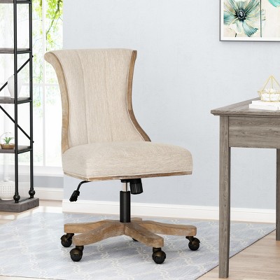 PU Leather Swivel Office Chair with Rubberwood Frame,Adjustable Height,Rolling Caster Office Chair for Home Conference Room-Coolbibila