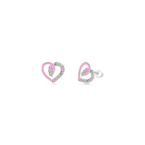 Chanteur Hypoallergenic Kids Jewelry Accessories Heart Pink CZ White Gold Palladium Plating Stud Earrings Surgical Titanium Posts - 1 of 1