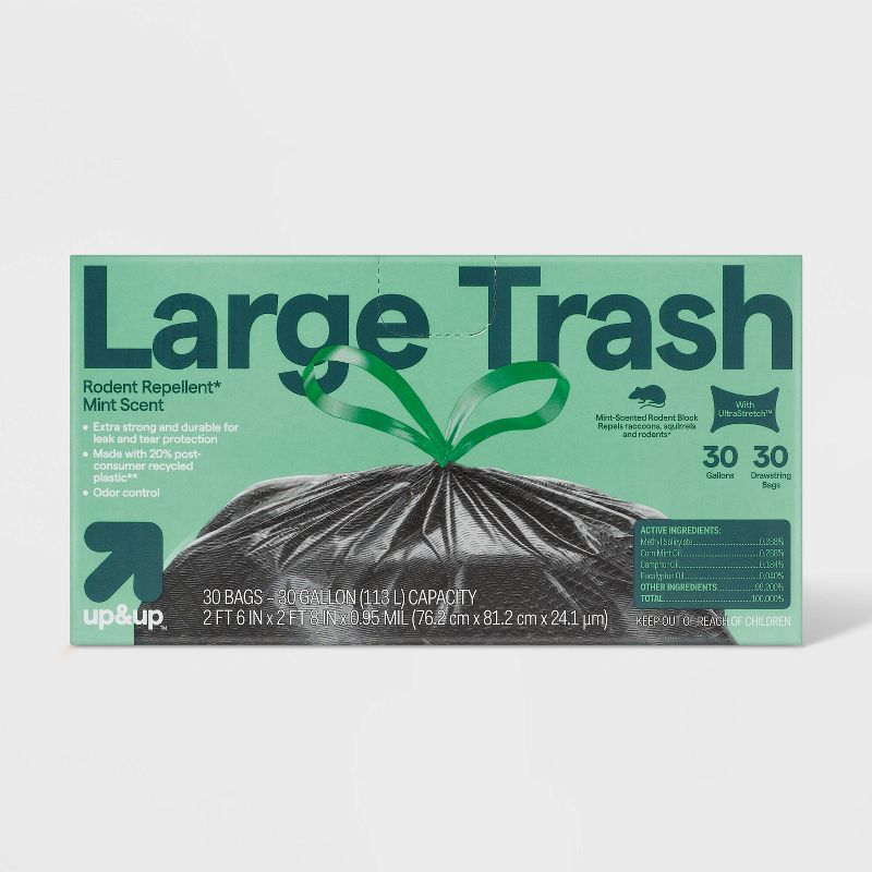 Large Drawstring Trash Bags - Mint Scent - 30 Gallon - up & up™, 1 of 4