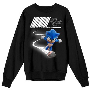 Sonic 3 Movie Sonic Fast Is My Brand Adult Black Crew Neck Long Sleeve Sweatshirt - 1 of 3
