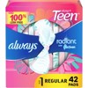 Always Radiant Teen Pads, Size 1, Regular, with Wings, Unscented, 42 CT - 2 of 4