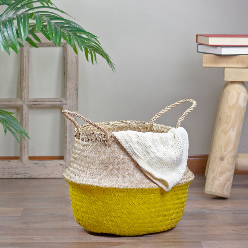 Northlight 15.5" Beige and Yellow Large Belly Basket with Handles, 2 of 5