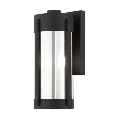Sheridan Contemporary Black and Brushed Nickel Wall Lantern with Smoke Glass