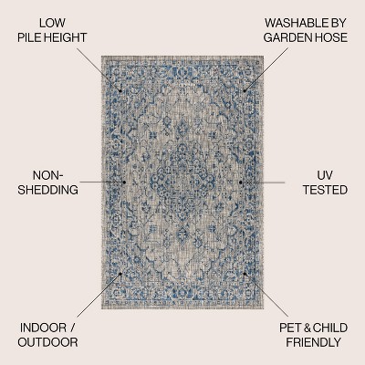 Rozetta Gray and Navy Medallion 5' Square Indoor/Outdoor Rug