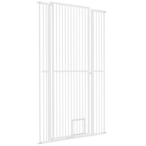 Skyzone 66.9" Extra Tall Steel Pet Gate with 6.3"x7.7" Cat Door, 1.4" Narrow Bar Spacing, 2.8"/5.5" - 1 of 4