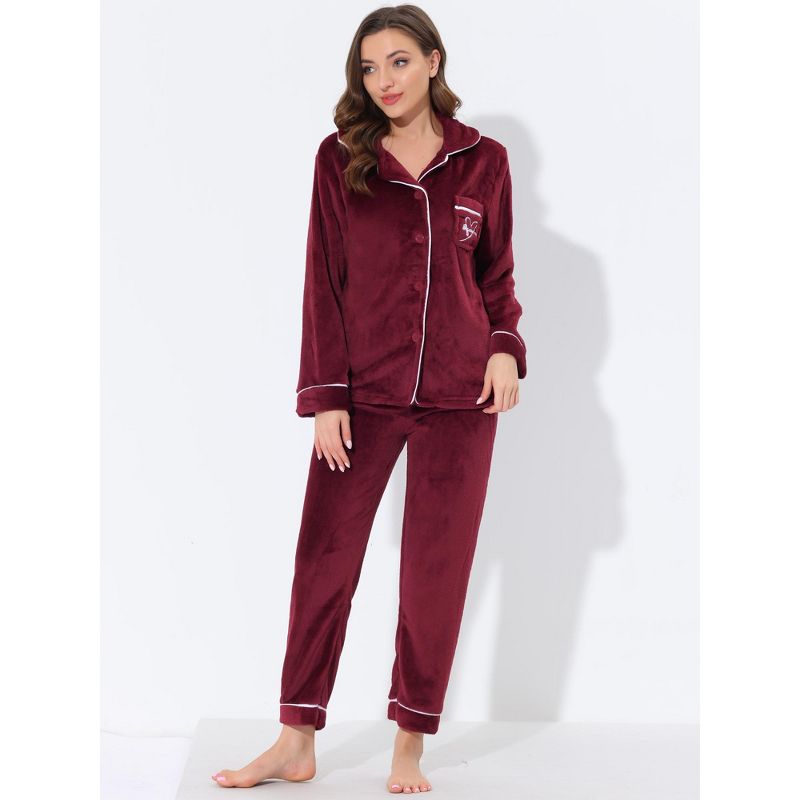 Allegra K Women's Flannel Button Down Lounge Winter Long Sleeves Pajama Sets, 3 of 6