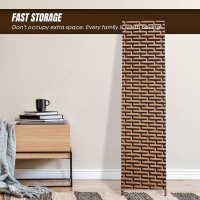 6ft Black and Brown Hand-Woven Rattan Room Divider with 4 Panels