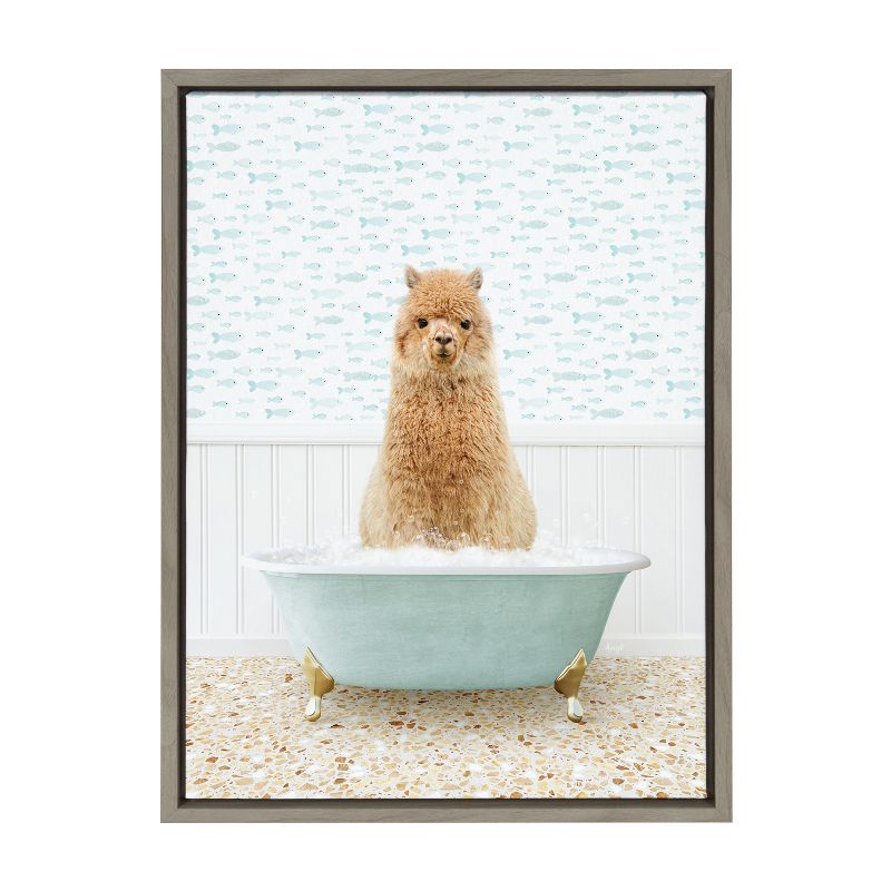 Kate &#38; Laurel All Things Decor 18&#34;x24&#34; Sylvie Alpaca in Little Fish Bath Framed Wall Art by Amy Peterson Art Studio Gray, 2 of 7