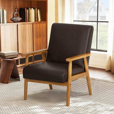COLAMY Modern Accent Armchair, Livingroom Chair with Wooden Frame for Home, Office- Brown