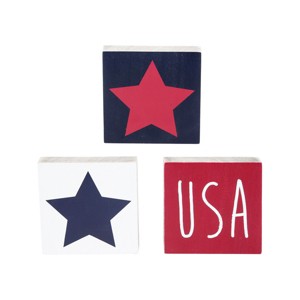 C&F Home Red White and Blue Squares Table Drink Sitters 4th of July U.S.A. Patriotic Set of 3 - 1 of 4
