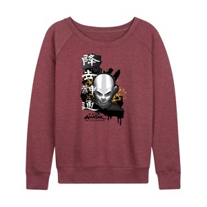 Women's - Avatar: The Last Airbender - Aang Ink Splatter Lightweight French Terry Wide Neck Long Sleeve Shirt - 1 of 4