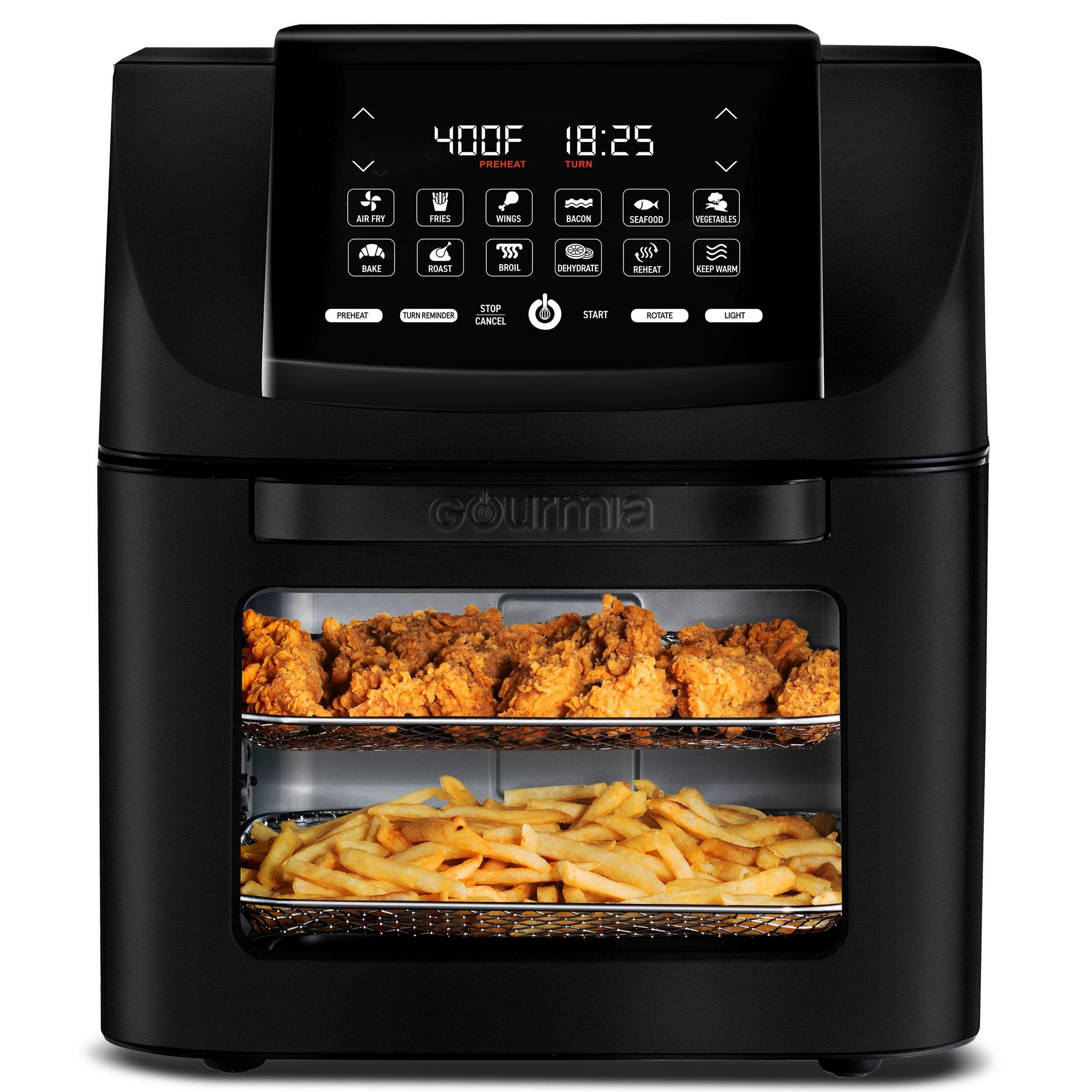 Gourmia 14qt All-in-One Digital Air Fryer, Oven, Rotisserie & Dehydrator GAF1230: Stainless Steel, 1550W, Dishwasher-Safe Parts
