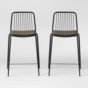 Set of 2 Sodra Rounded Seat Wire Counter Height Barstool Black - Threshold™: Modern Linen Upholstered, Steel Frame - 1 of 4