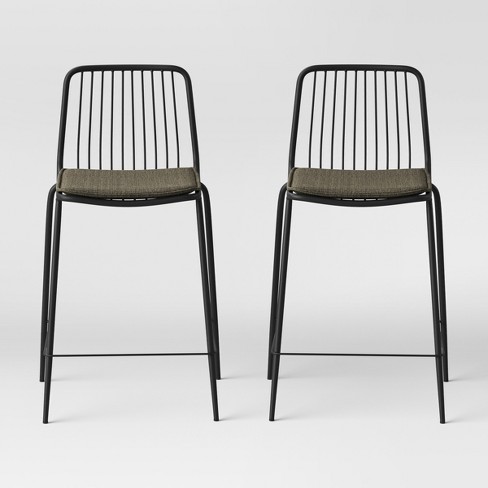 Set of 2 Sodra Rounded Seat Wire Counter Height Barstool Black Threshold