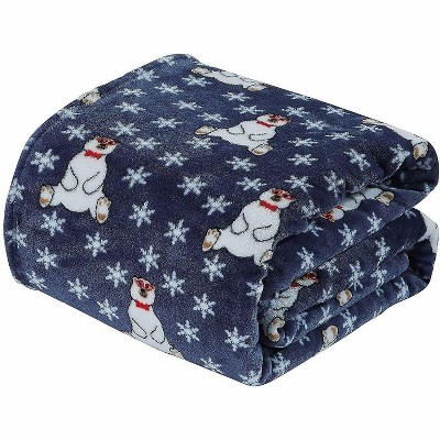 GoodGram Ultra Soft & Cozy Oversized Christmas Navy Polar Bear Plush Throw Blanket Cover