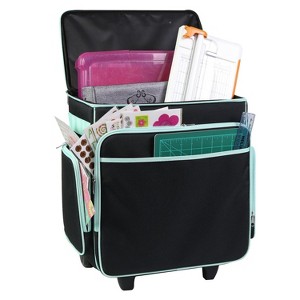 Everything Mary Rolling Scrapbook Case – Black & Teal Craft Organizer with Telescoping Handle & Wheels - 1 of 4