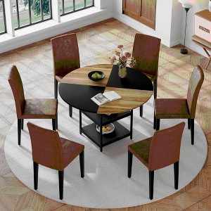 5/7 PCS Round Dining Table Set Modern Dining Set Kitchen Table Set with Upholstered Chairs, Brown+Black-Modernluxe - 1 of 4