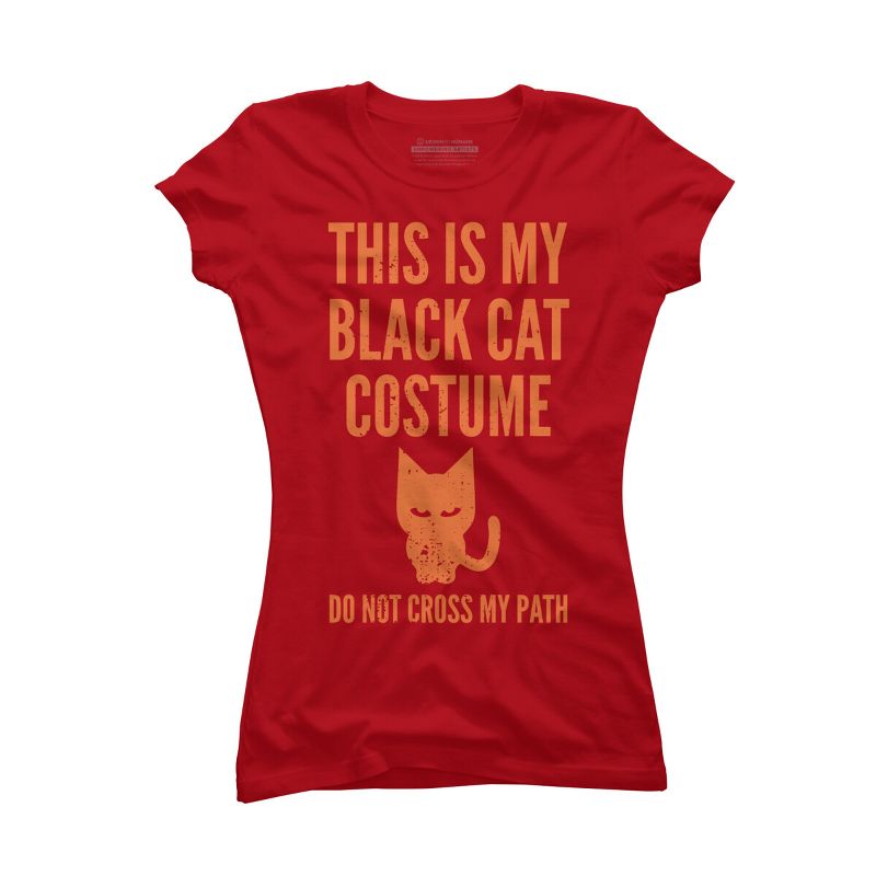 Junior's Design By Humans Halloween Introvert Black Cat Costume By Commykaze T-Shirt, 1 of 4