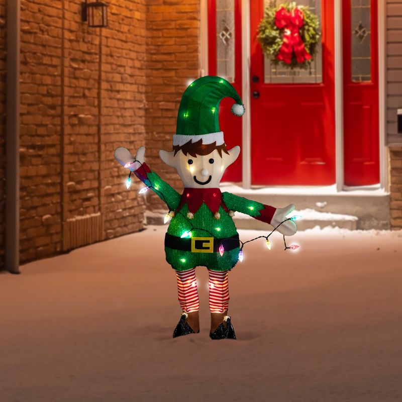 Northlight 34.25" LED Lighted Elf Holding Christmas Lights Outdoor Yard Decoration, 2 of 9